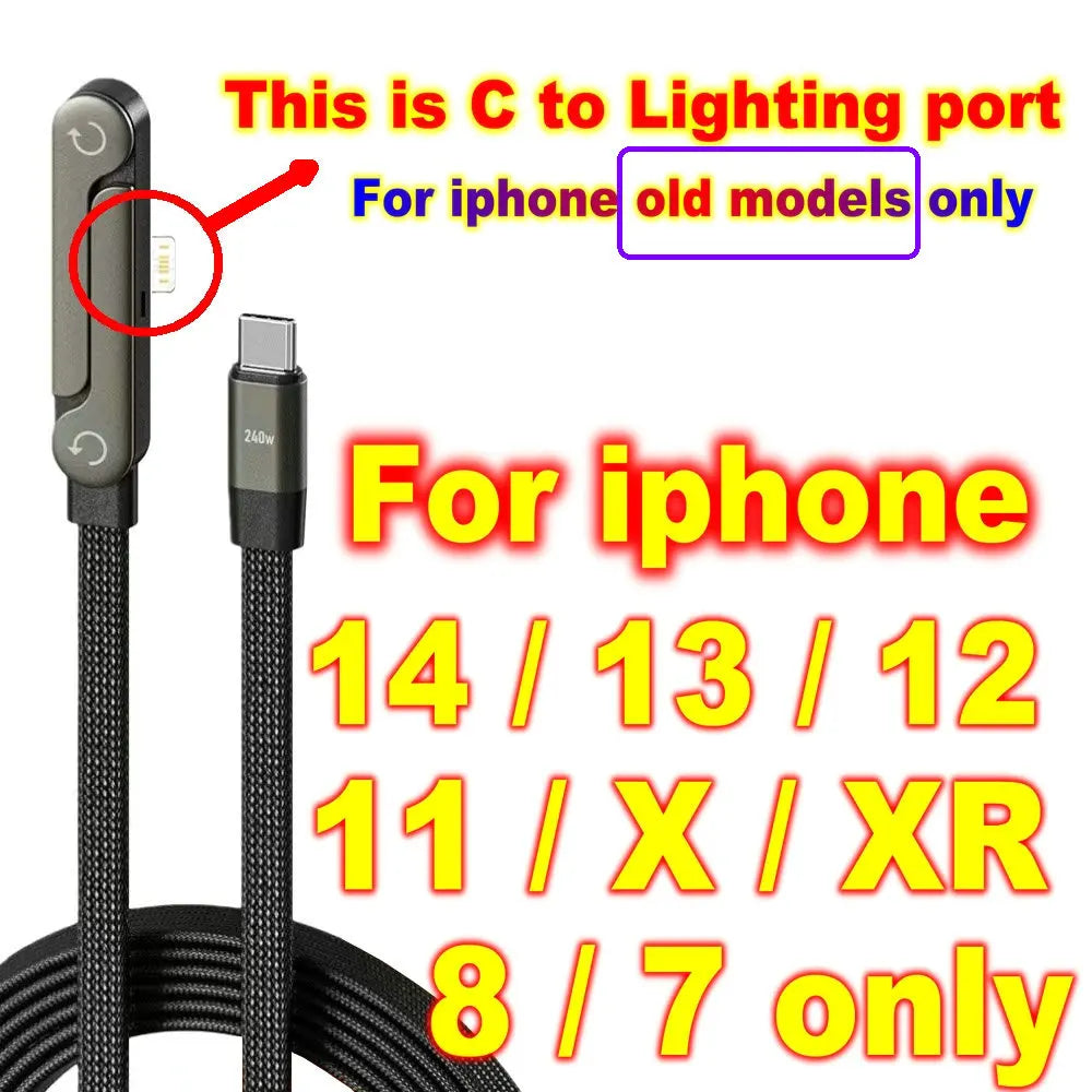 Quick Charge Flat Phone Charger Type C 240W Foldable Stand Fast Charging Kick Cable Stand Holder Cord for Iphone 17 16 Samsung