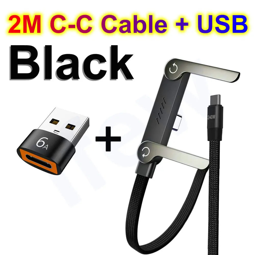 Quick Charge Flat Phone Charger Type C 240W Foldable Stand Fast Charging Kick Cable Stand Holder Cord for Iphone 17 16 Samsung